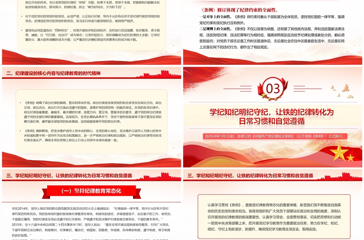 红色党政风学习贯彻纪律处分条例PPT模板