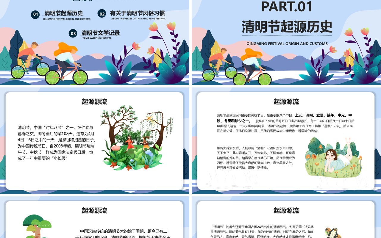 创意小清新风清明节的起源PPT模板