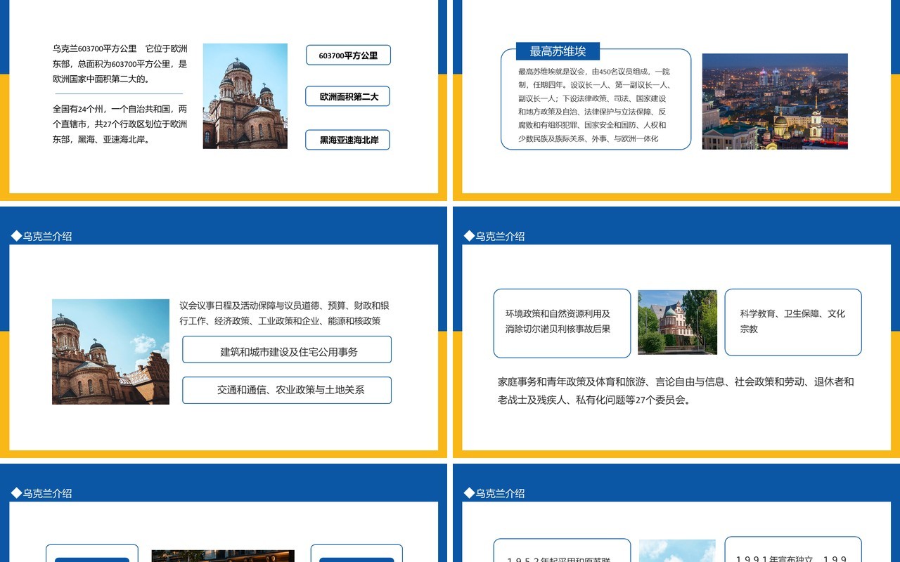 乌克兰介绍位于欧洲东部欧洲国家中面积第二大动态PPT模板