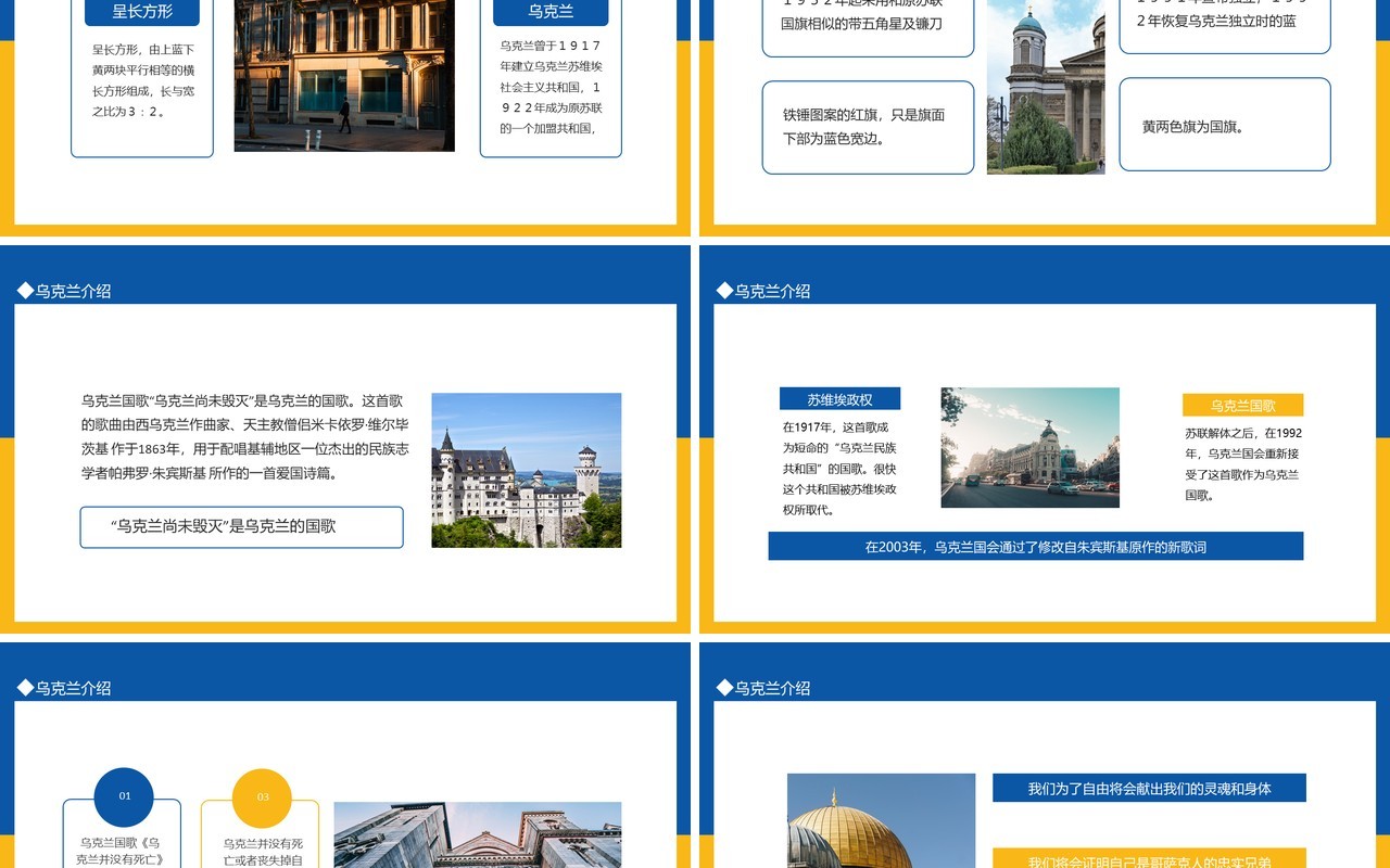乌克兰介绍位于欧洲东部欧洲国家中面积第二大动态PPT模板