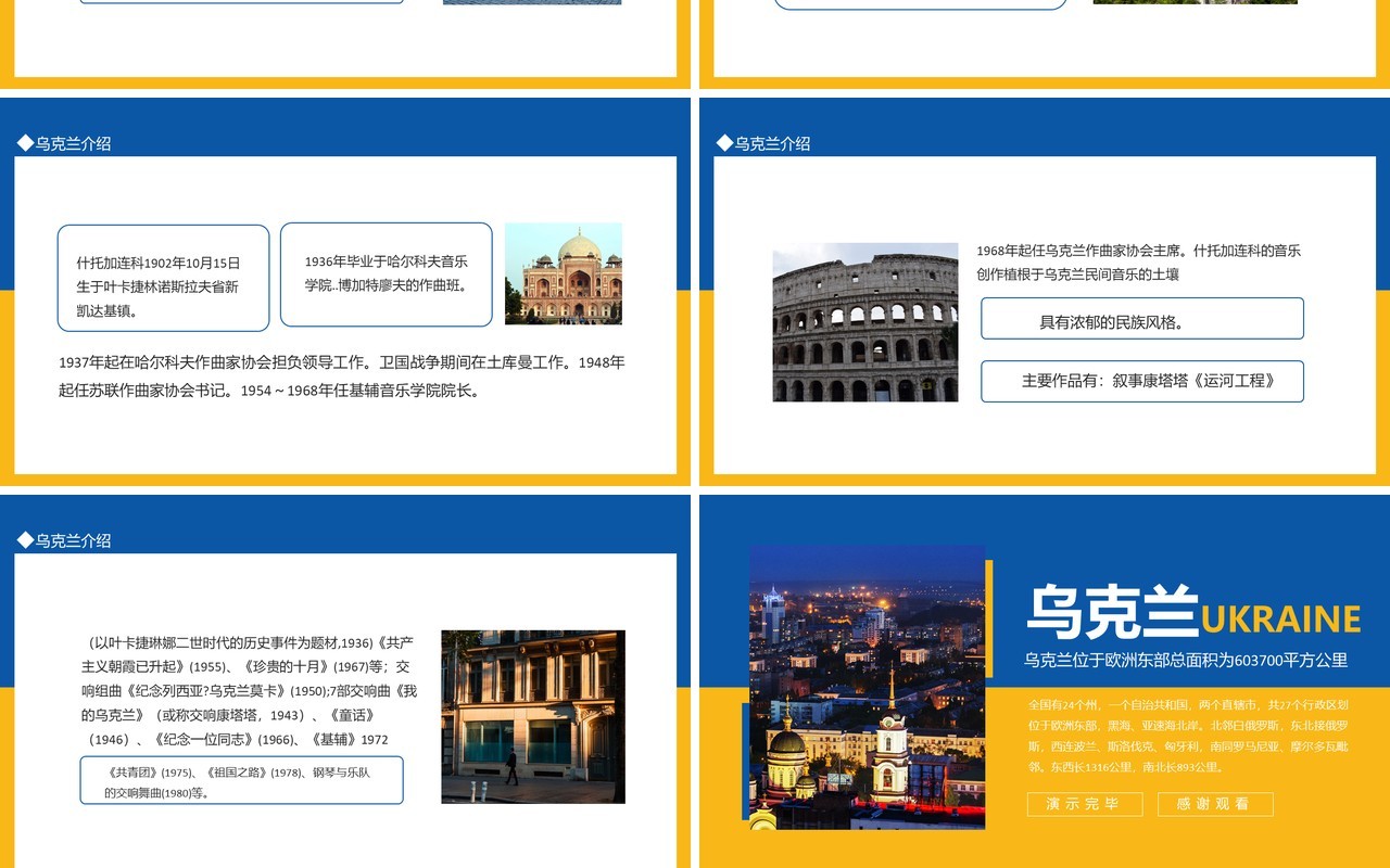乌克兰介绍位于欧洲东部欧洲国家中面积第二大动态PPT模板