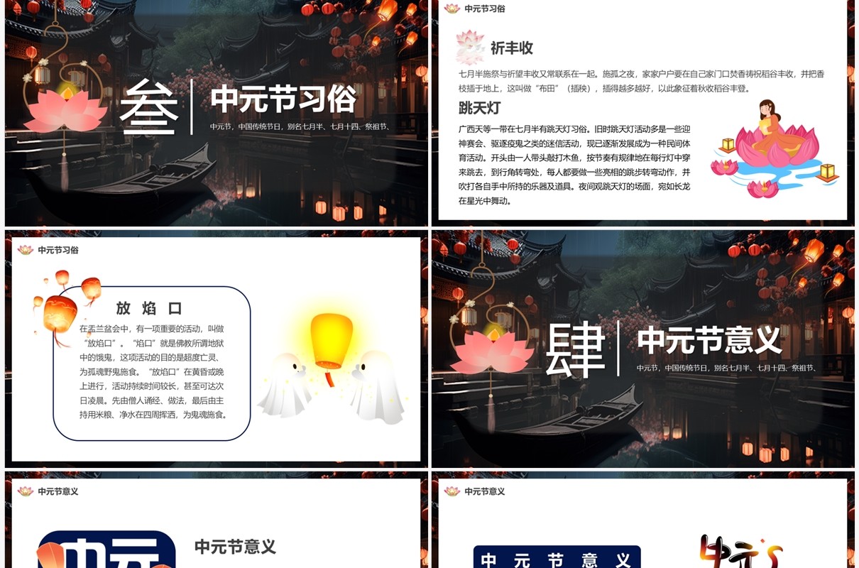 插画中国风中元节思故人PPT模板