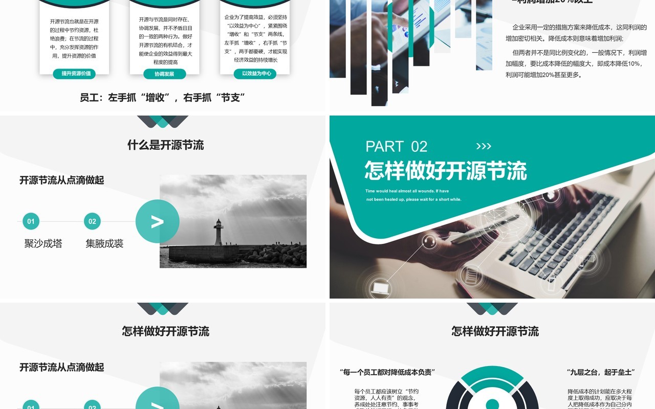 绿色公司开源节流降本增效成本管理PPT模板