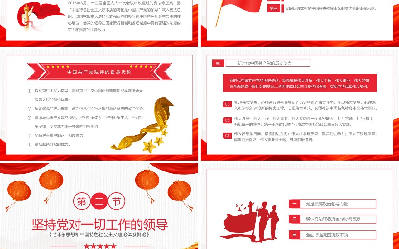 红色中国风坚持加强党的领导毛概学习PPT模板
