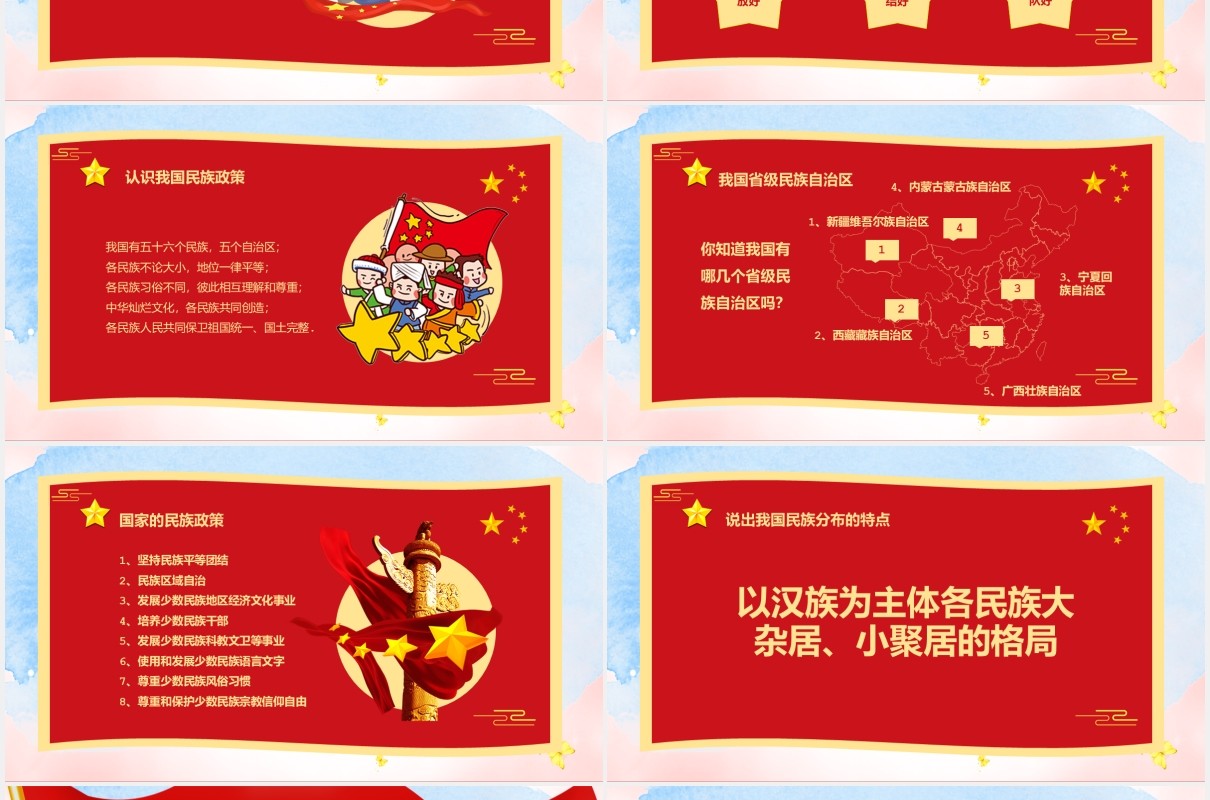 红色民族团结教育PPT模板演示文稿