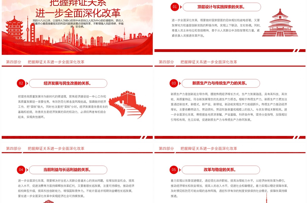 红色党政风以人民为中心把改革推向前进PPT模板