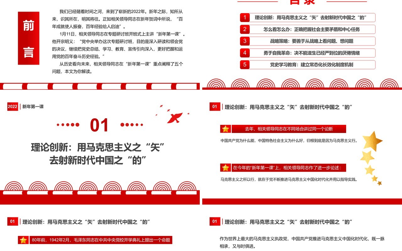 红色简约专题研讨班上深刻阐述的五个问题PPT模板