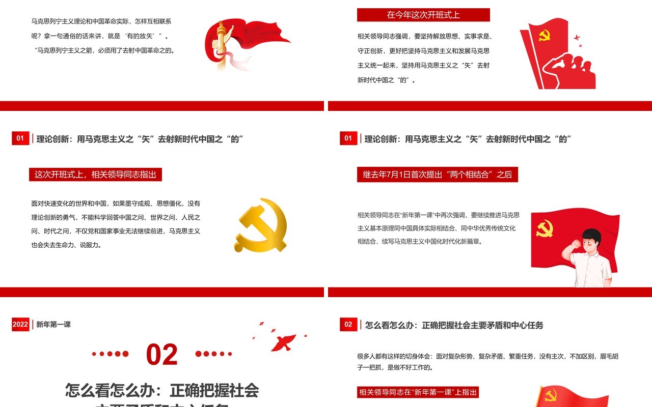 红色简约专题研讨班上深刻阐述的五个问题PPT模板