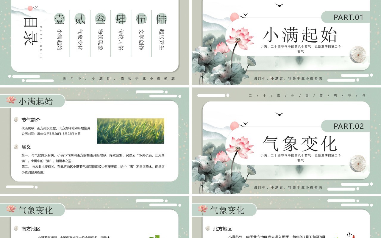 绿色中国风二十四节气之小满介绍PPT模板