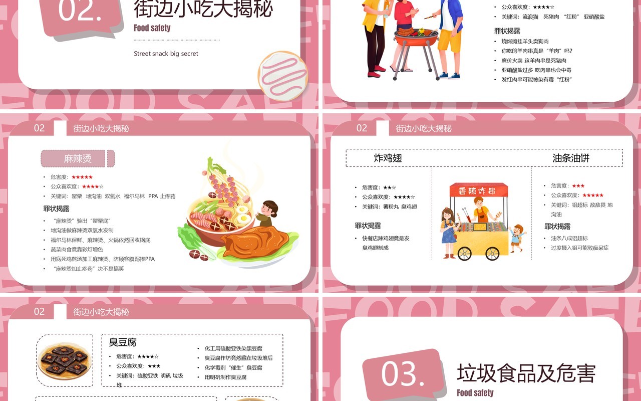 粉色卡通风食品安全主题班会PPT模板