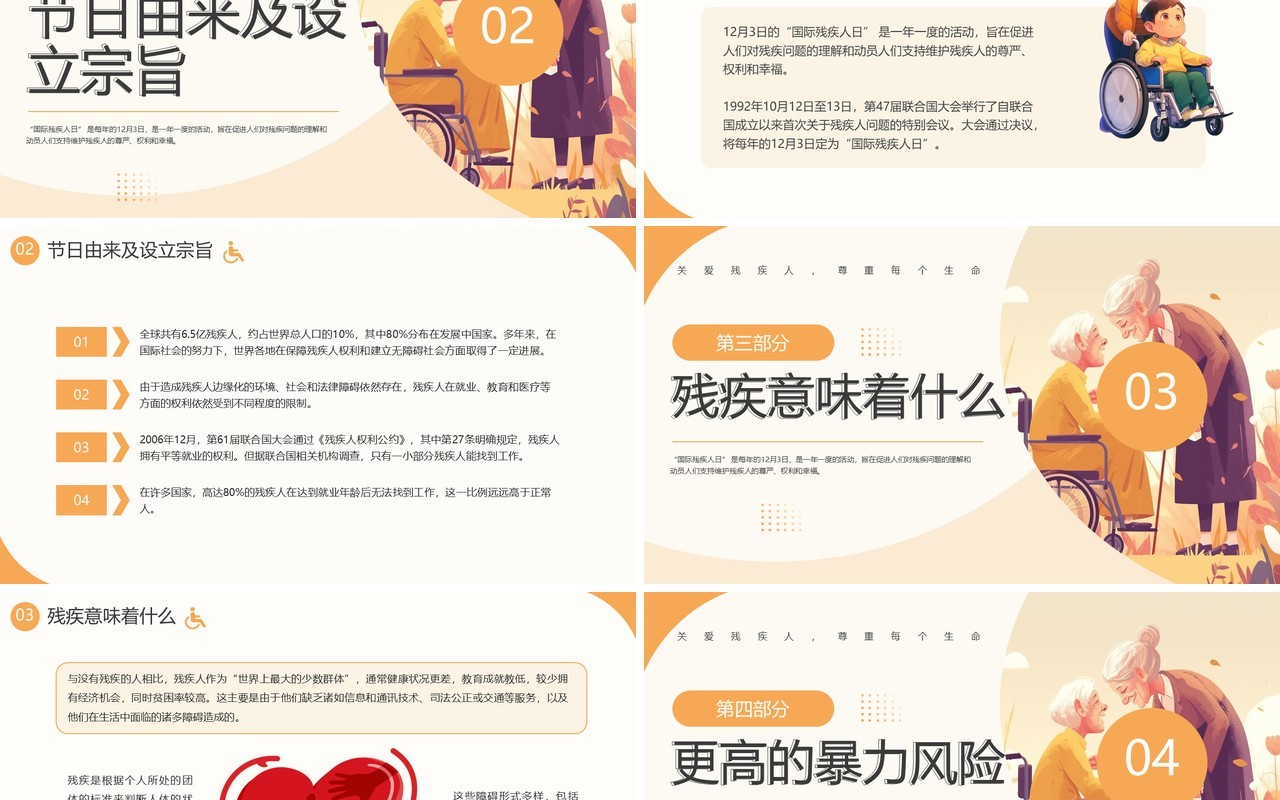 橙色插画风国际残疾人日介绍PPT模板