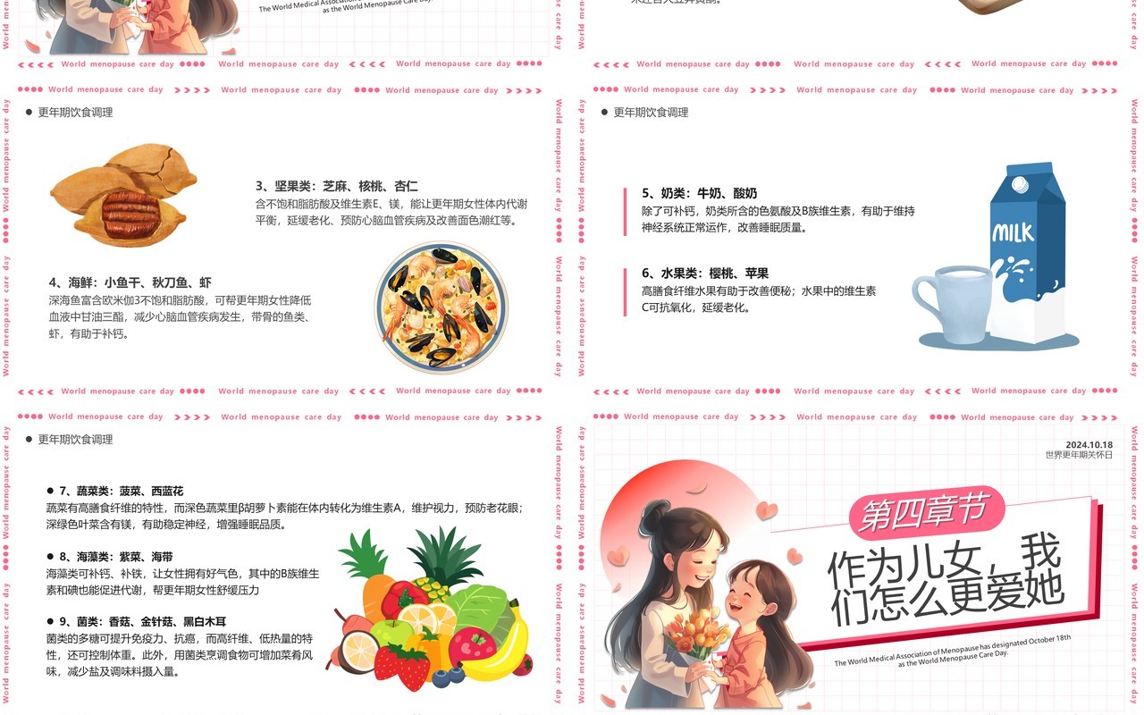 粉色卡通风世界更年期关怀日PPT模板