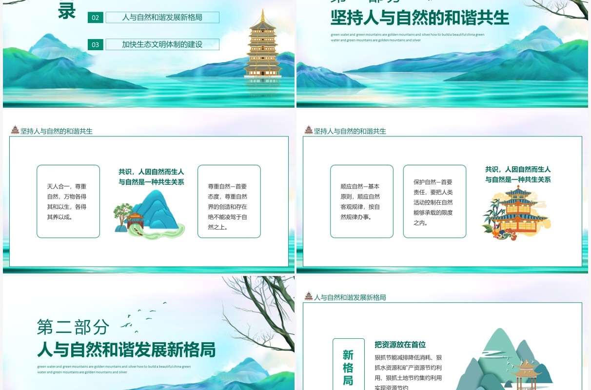 绿水青山就是金山银山如何建设美丽中国动态PPT模板