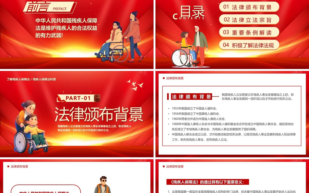 红色中华人民共和国残疾人保障法PPT模板