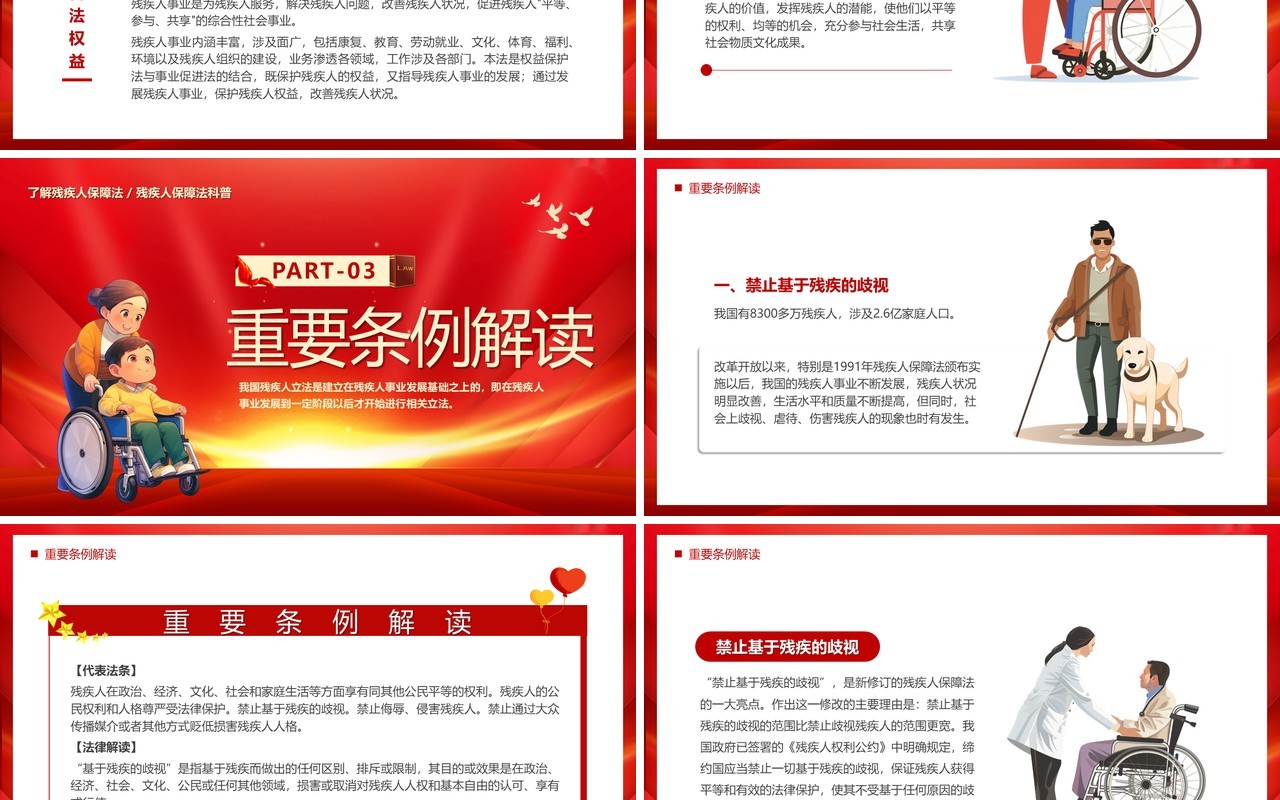 红色中华人民共和国残疾人保障法PPT模板