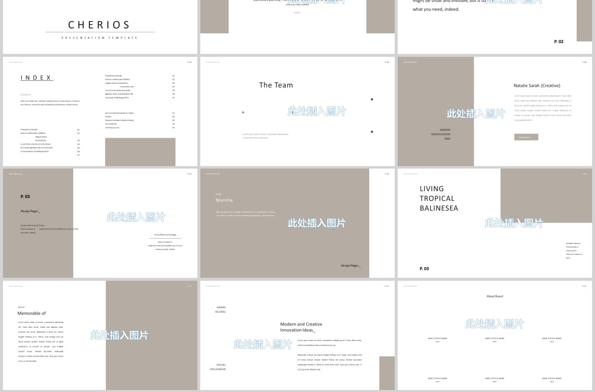 时尚服装设计展示PPT图片占位符版式模板Cherios Powerpoint