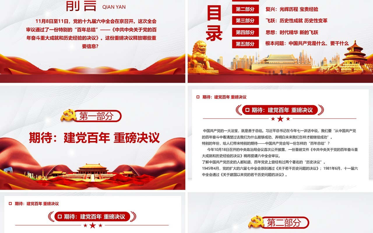 十九届六中全会通过的重磅决议内容PPT模板