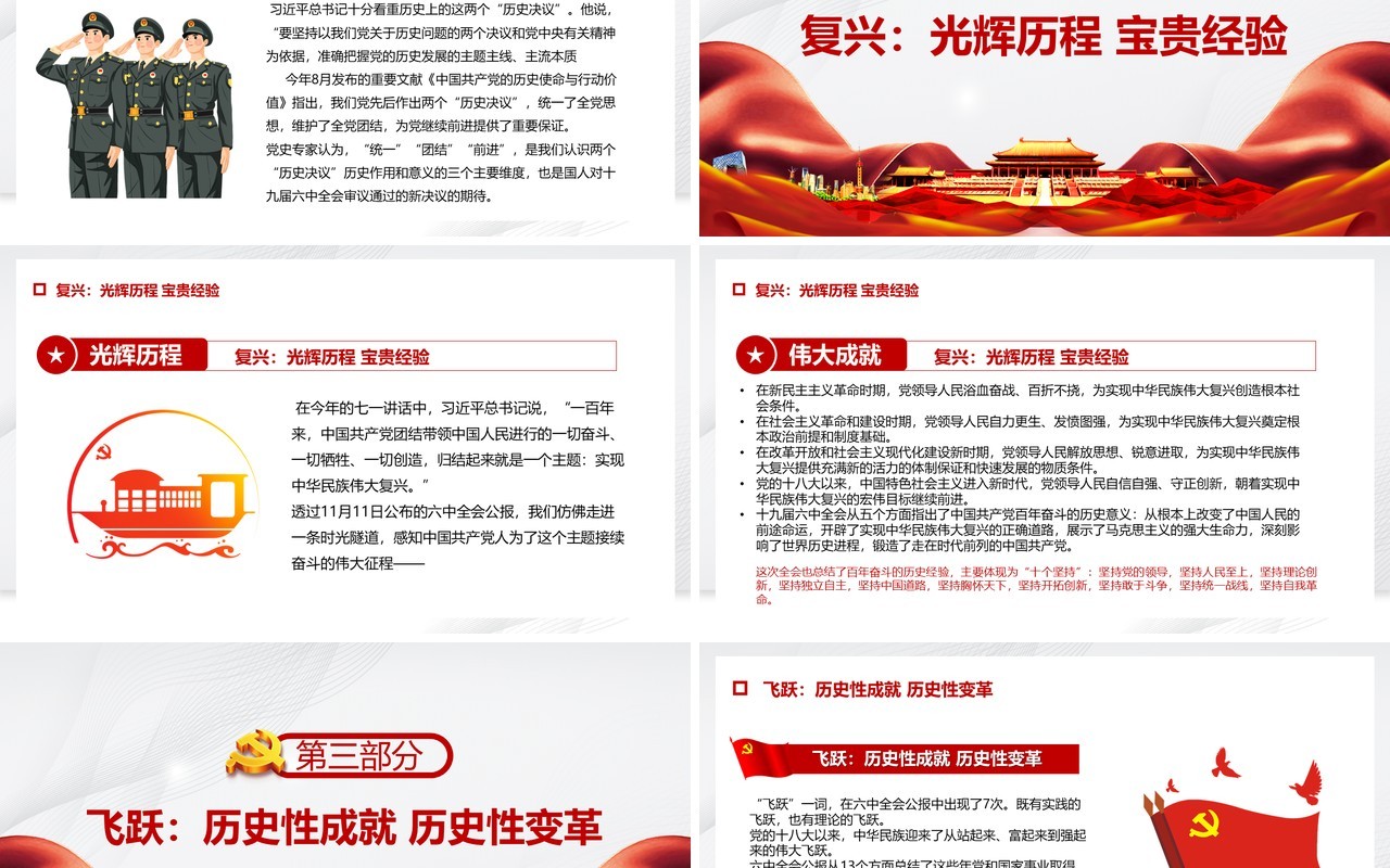 十九届六中全会通过的重磅决议内容PPT模板