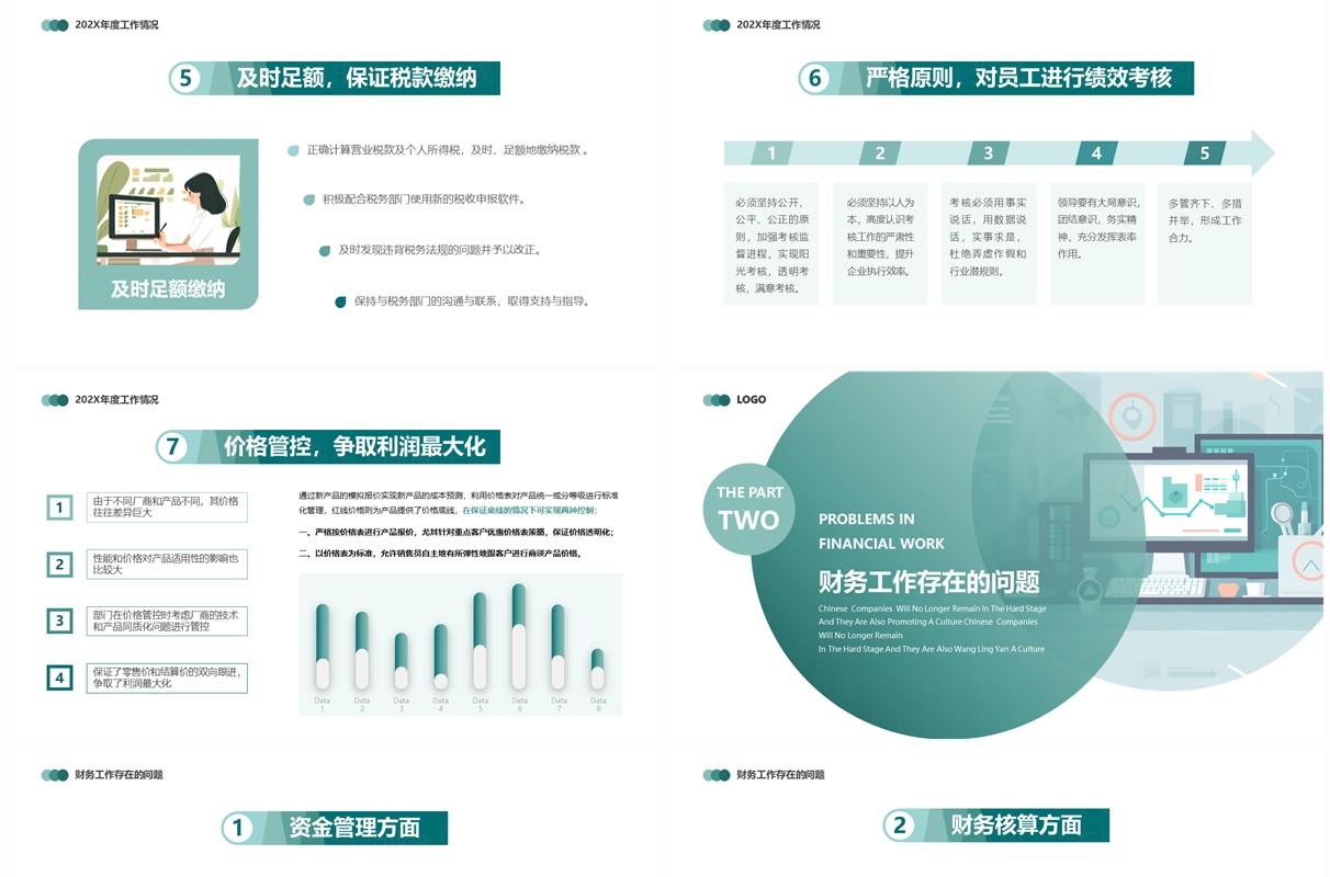 绿色扁平风财务年终工作总结汇报PPT模板