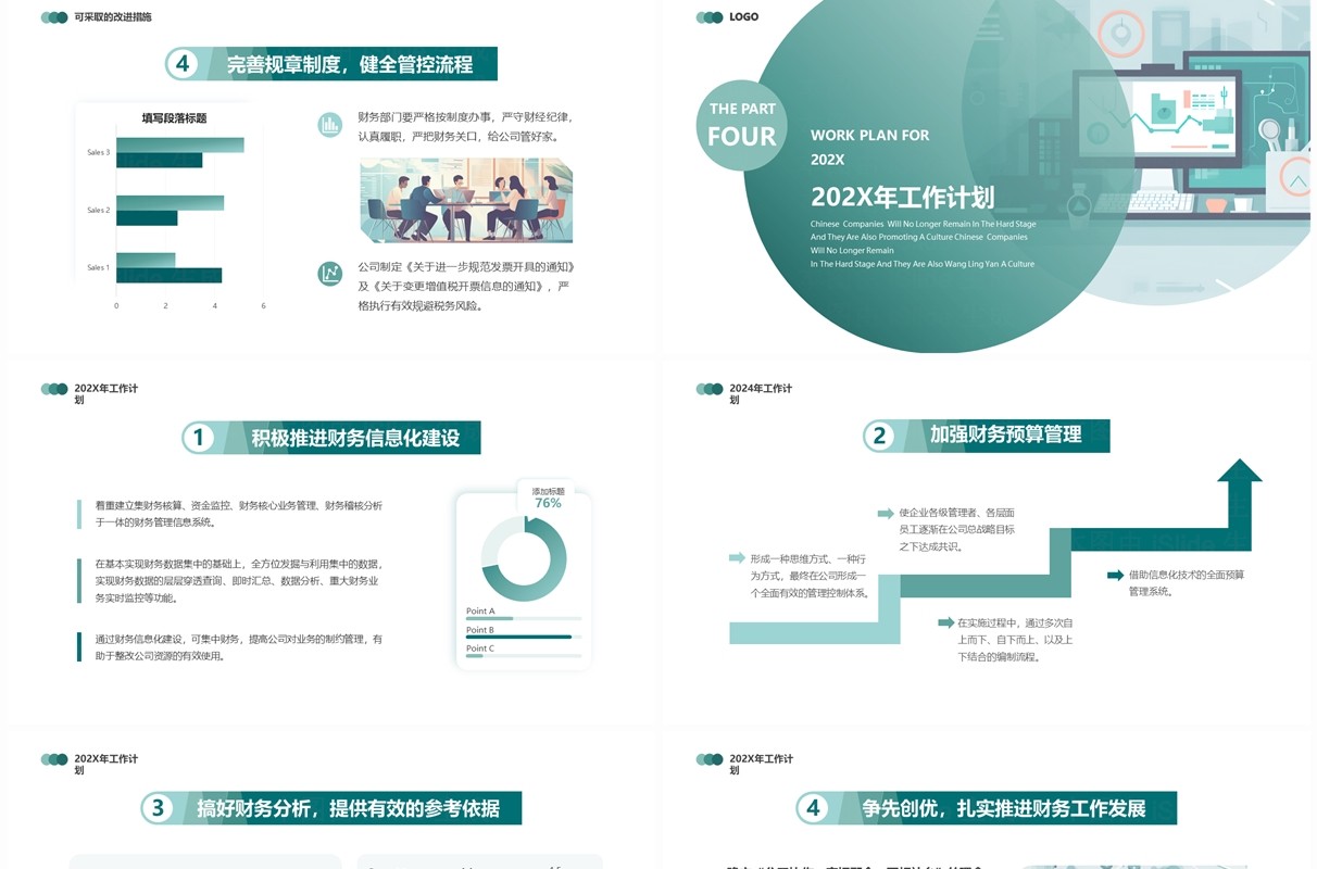 绿色扁平风财务年终工作总结汇报PPT模板