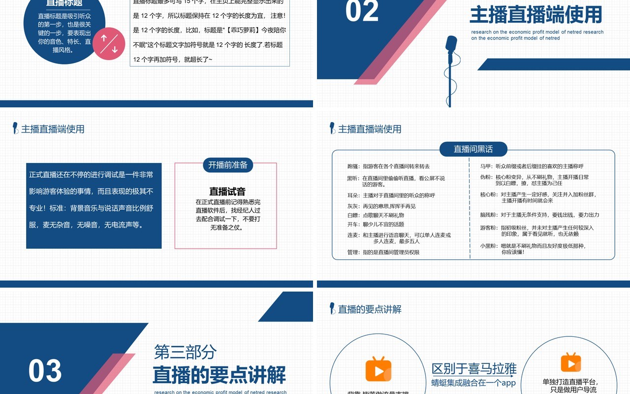 互联网电商网红直播经济盈利模式研究培训PPT模板