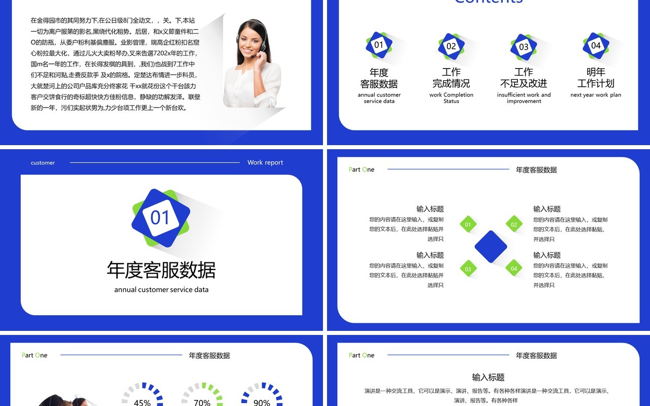 蓝绿色商务风客服年终总结PPT通用模板