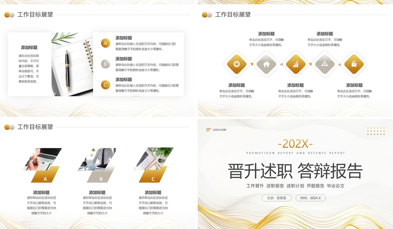 金色简约风晋升述职答辩报告PPT模板