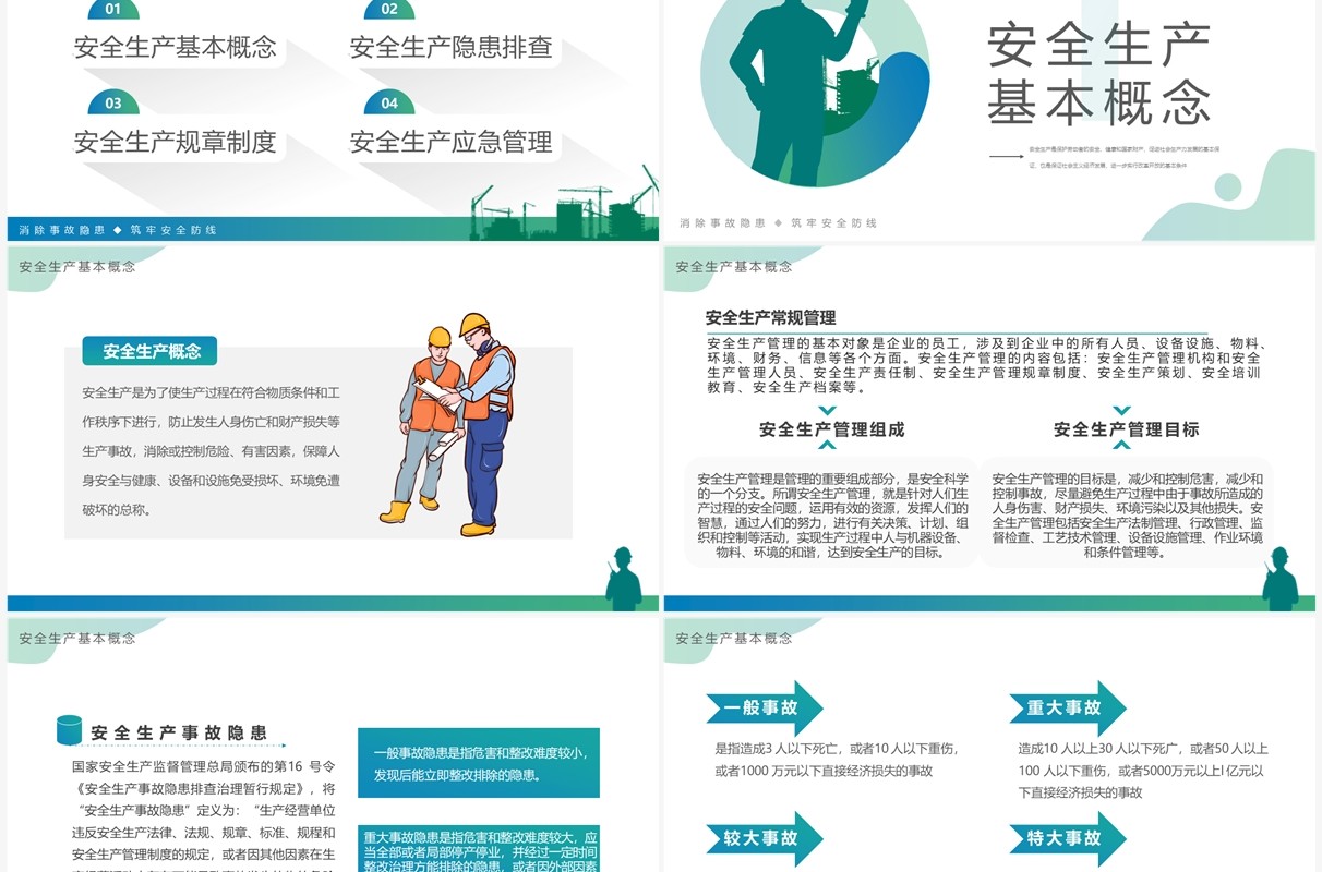 蓝绿渐变简约风安全生产重要论述PPT模板