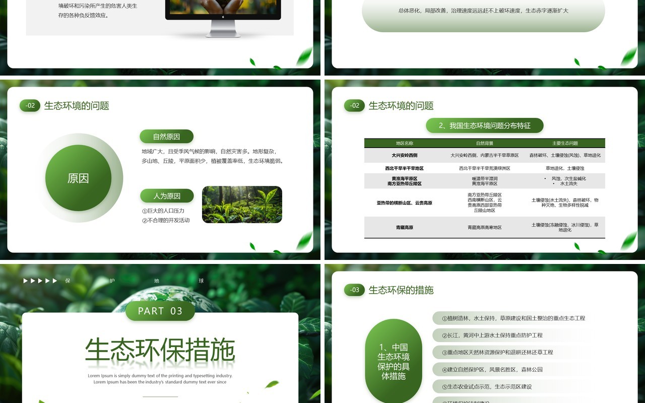 绿色清新风保护生态环境构建生态文明PPT模板