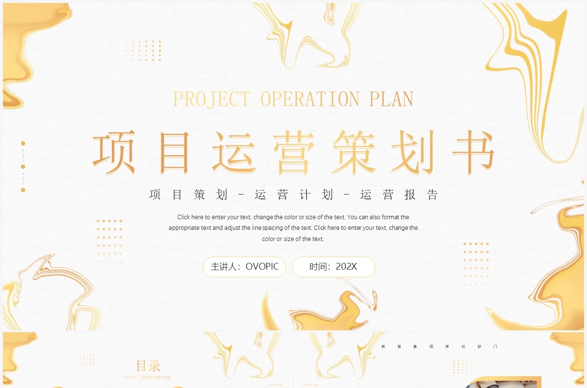 金色创意简约风项目运营策划书PPT通用模板