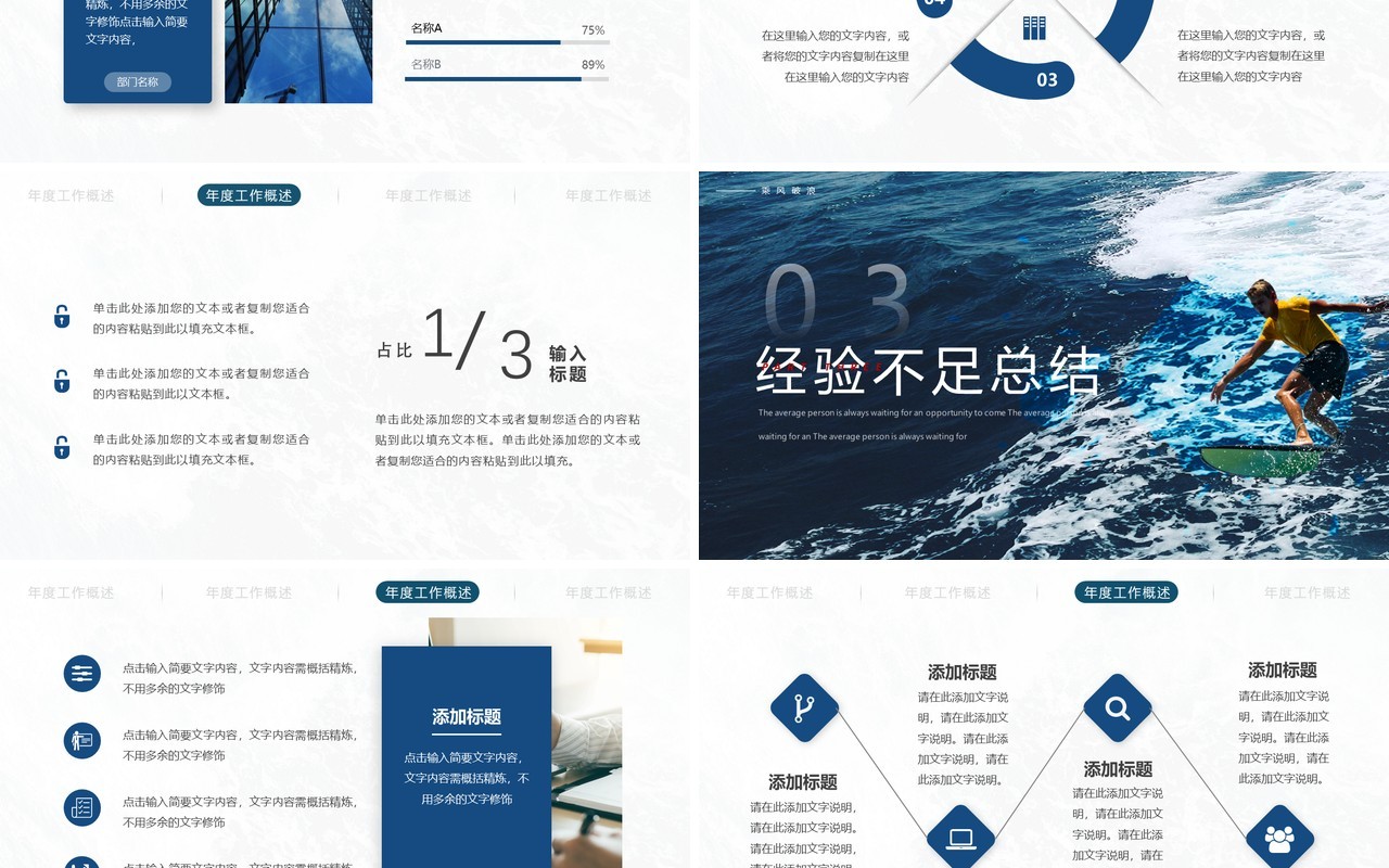 蓝色商务风乘风破浪年终汇报PPT通用模板