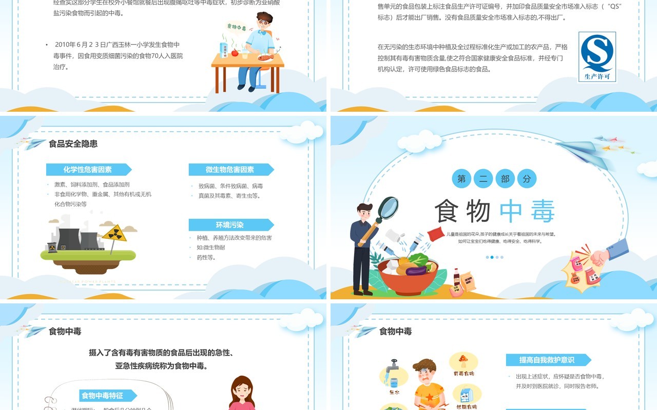 蓝色卡通风中小学校食品安全PPT模板