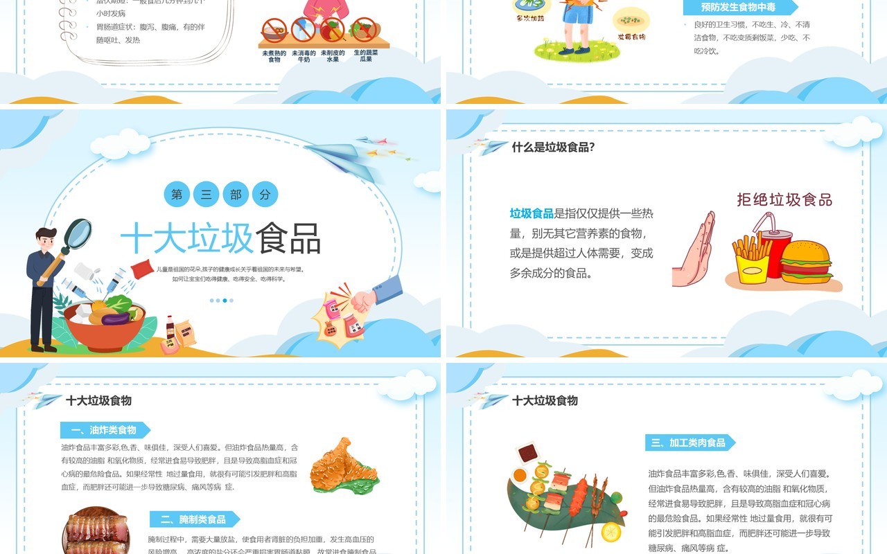 蓝色卡通风中小学校食品安全PPT模板