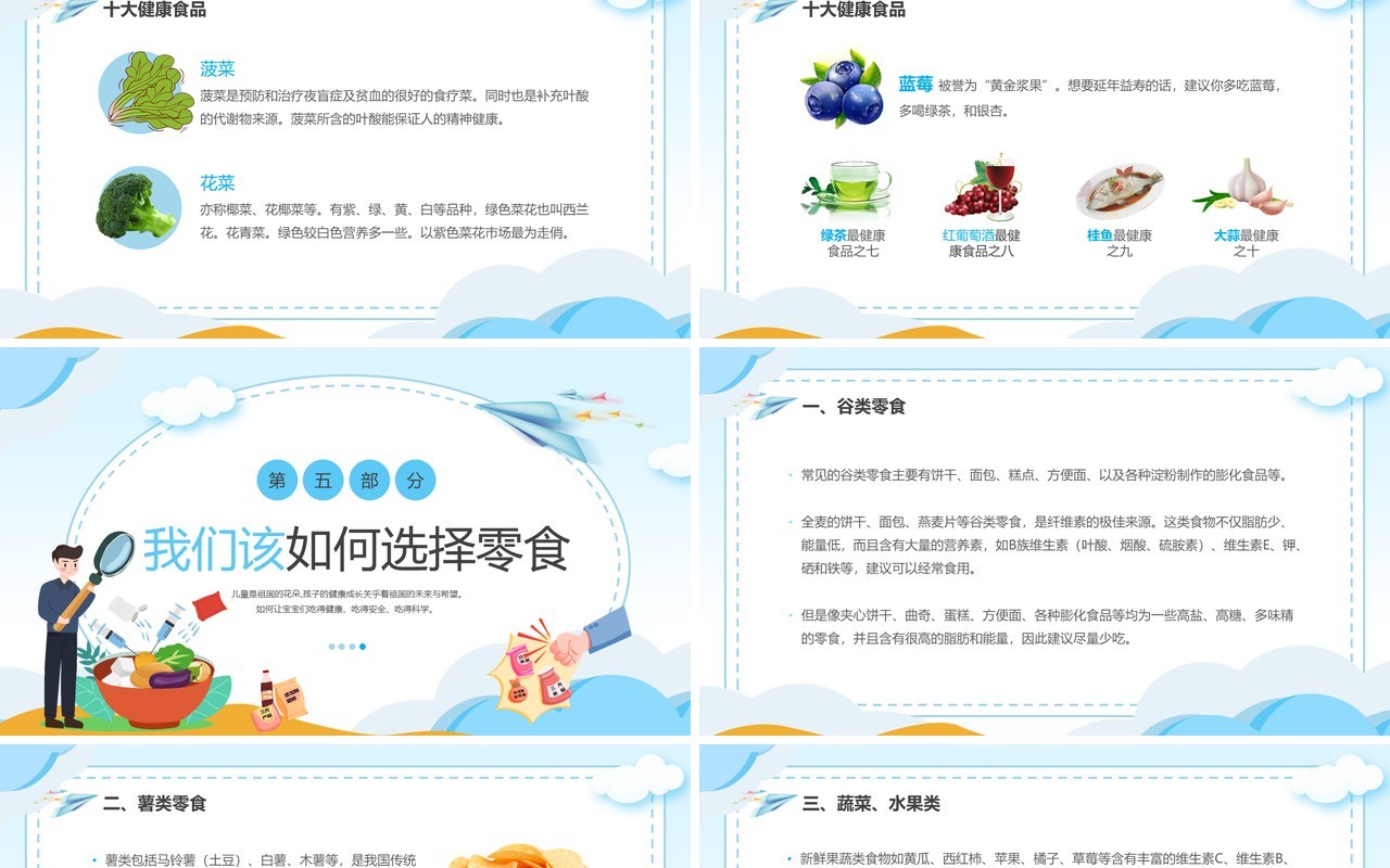 蓝色卡通风中小学校食品安全PPT模板