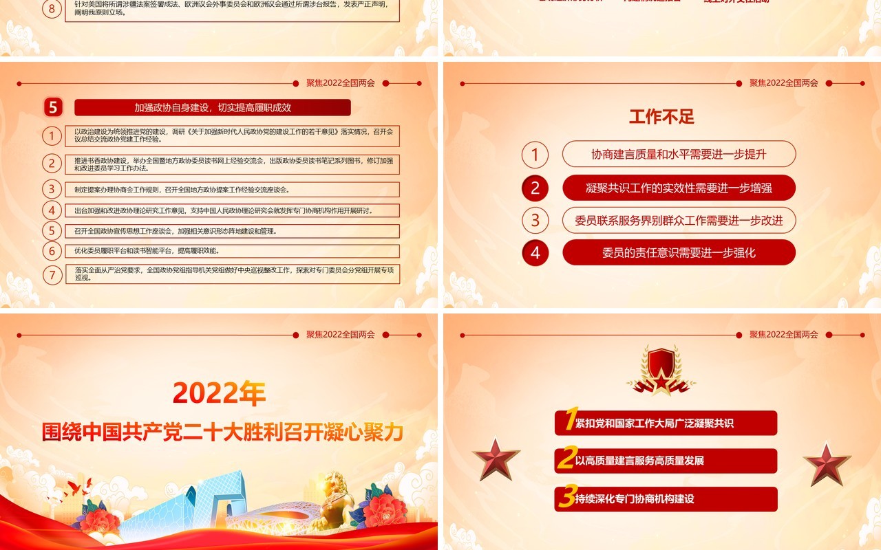 红色简约中国风聚焦2022年全国两会PPT模板