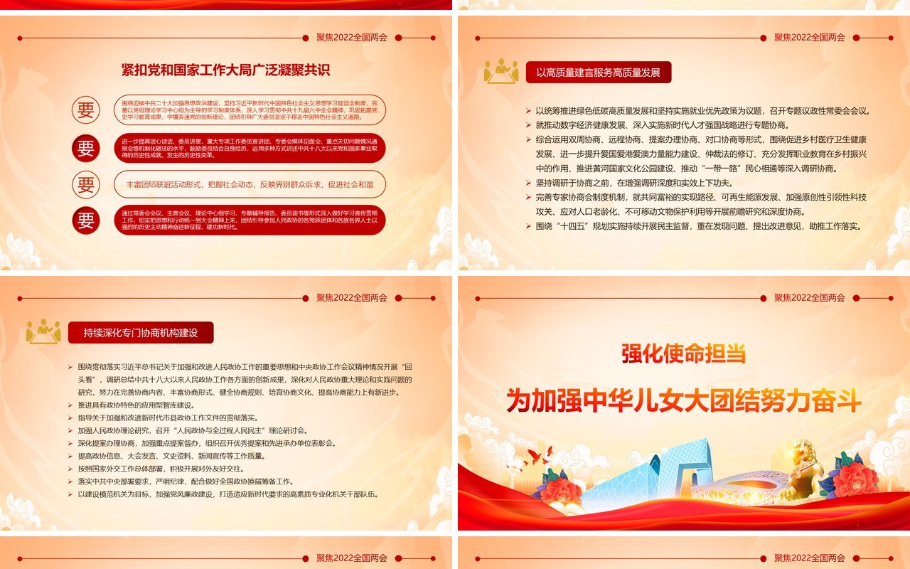 红色简约中国风聚焦2022年全国两会PPT模板