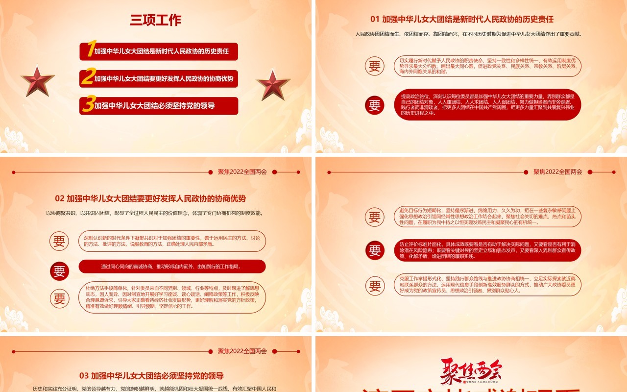 红色简约中国风聚焦2022年全国两会PPT模板