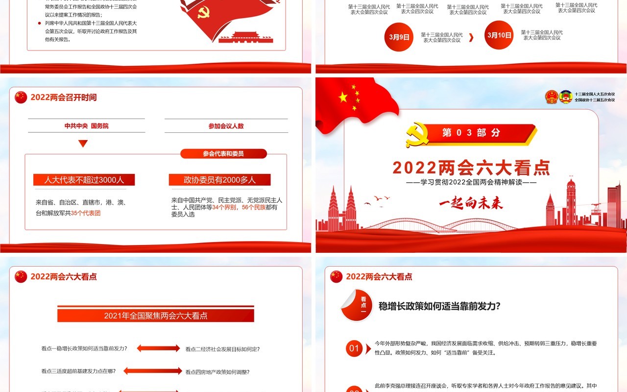 红色简约聚焦全国两会一起向未来PPT模板