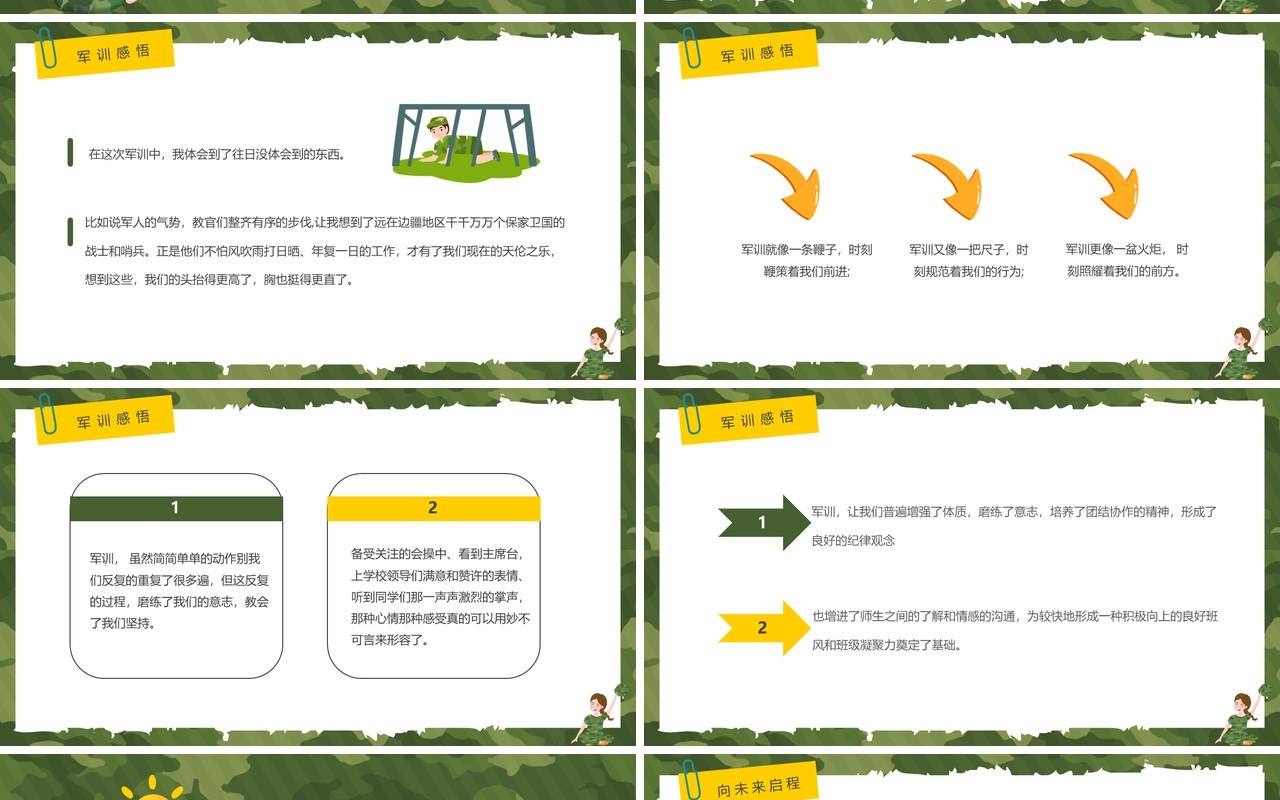 绿色卡通风我的军训生活PPT模板