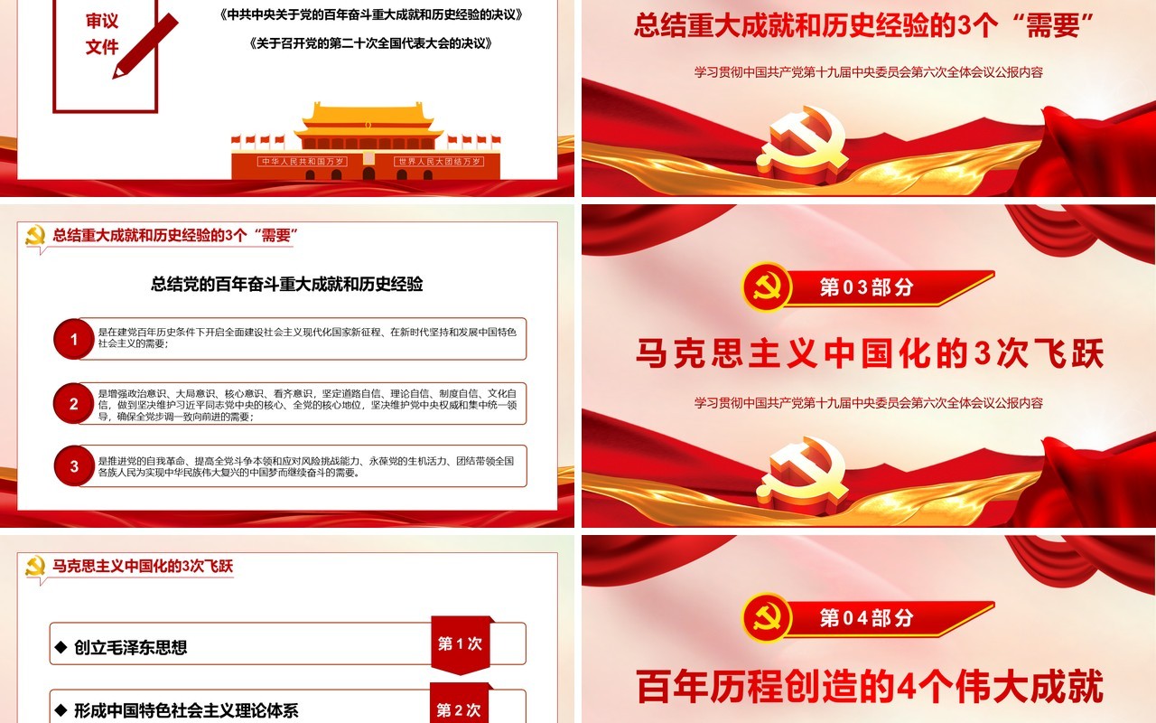 数览十九届六中全会PPT动态模板