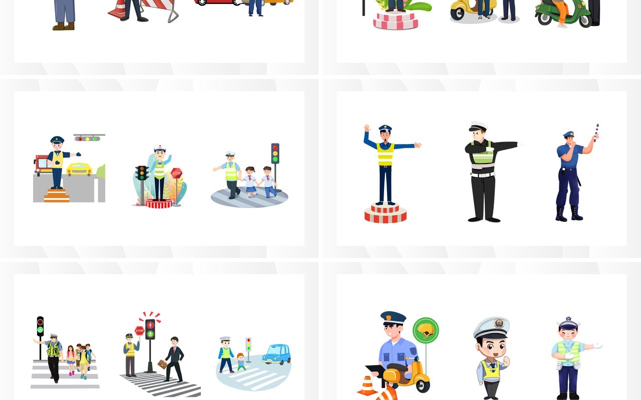 交警元素PPT素材合集