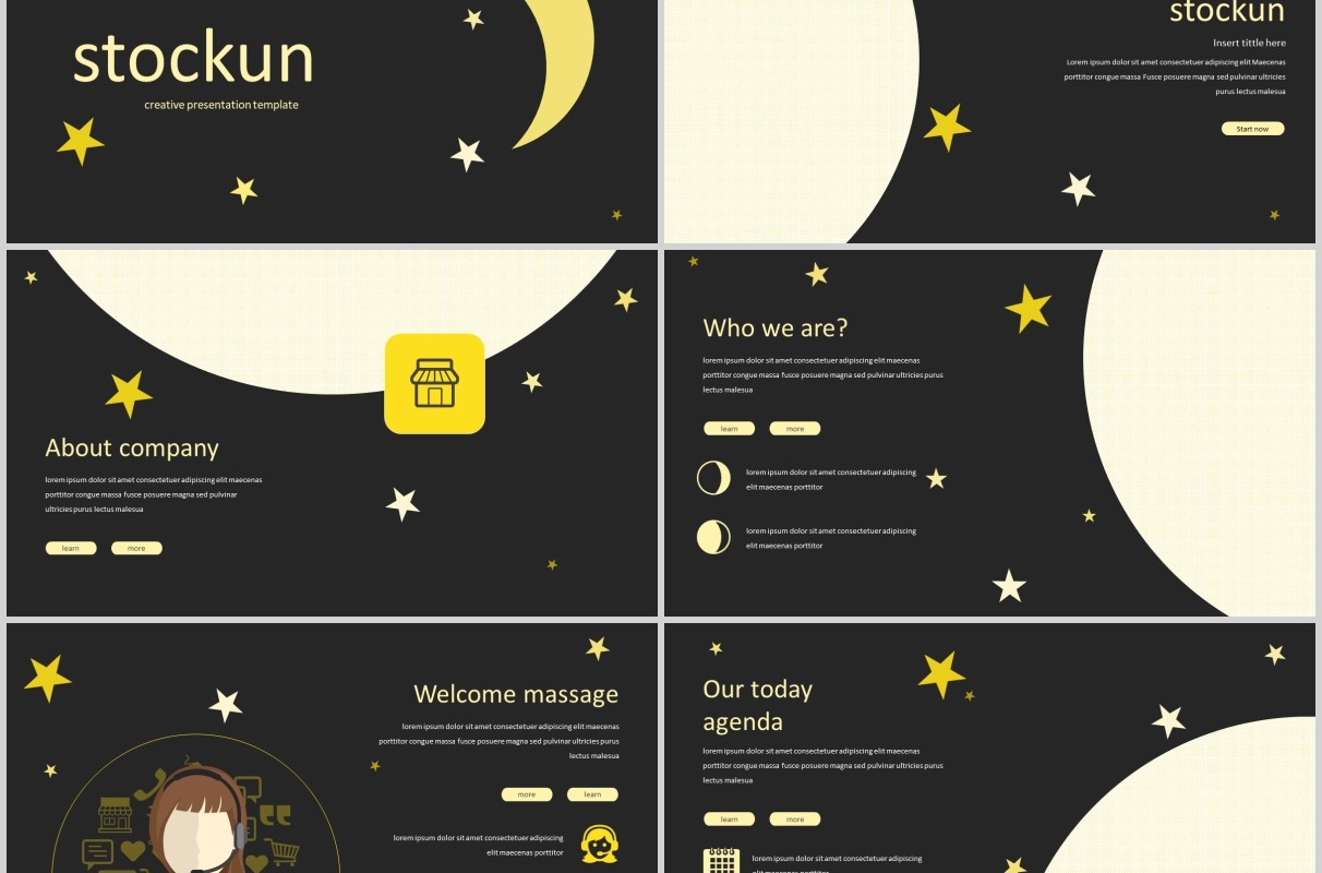 星月深色创意通用PPT模板版式设计Stockun Powerpoint Template