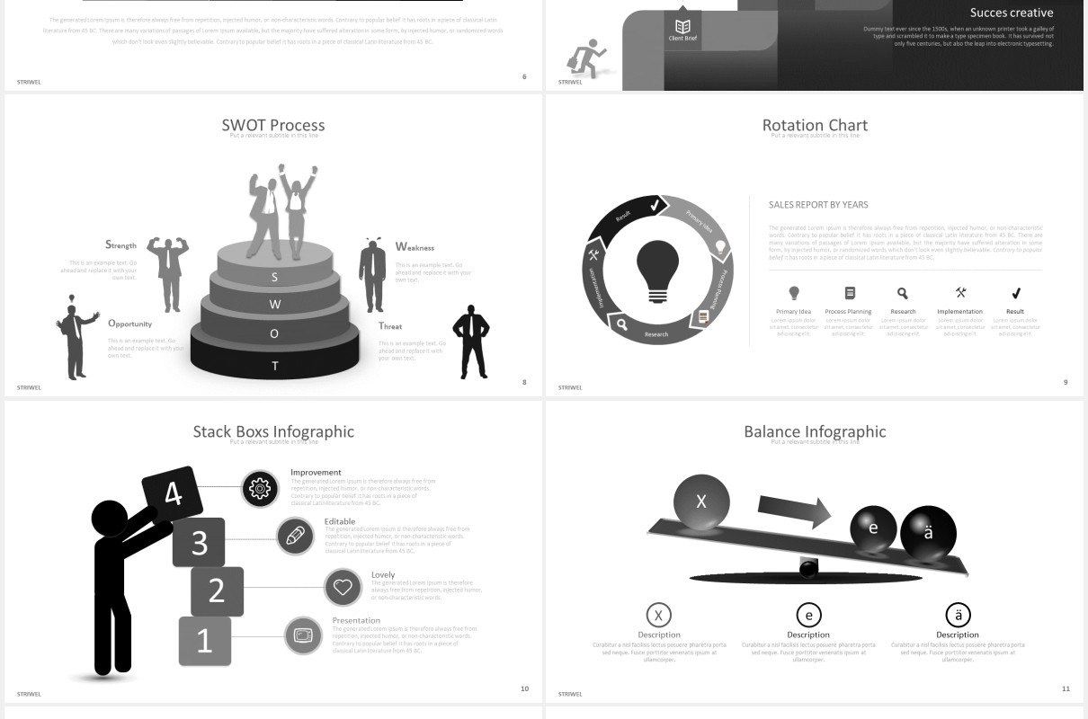 黑白灰简约商务可视化工作阶梯图表PPT模板striwel powerpoint