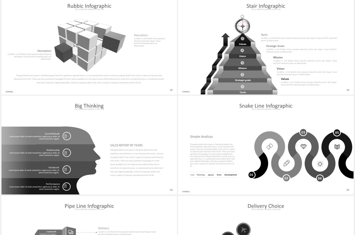 黑白灰简约商务可视化工作阶梯图表PPT模板striwel powerpoint