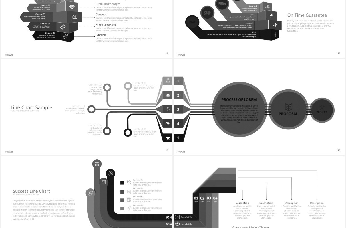 黑白灰简约商务可视化工作阶梯图表PPT模板striwel powerpoint
