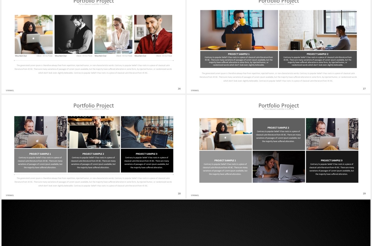 黑白灰简约商务可视化工作阶梯图表PPT模板striwel powerpoint