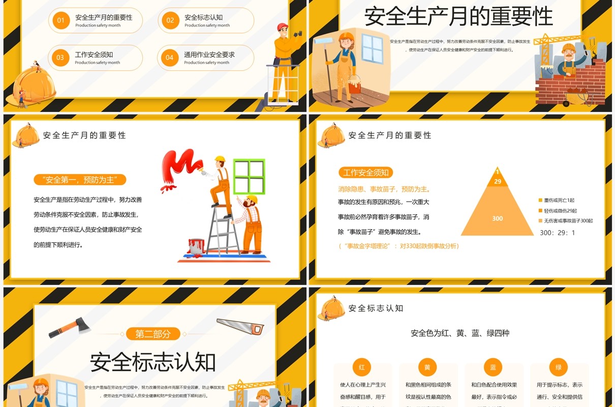 黄色卡通2023年安全生产月生产管理PPT模板