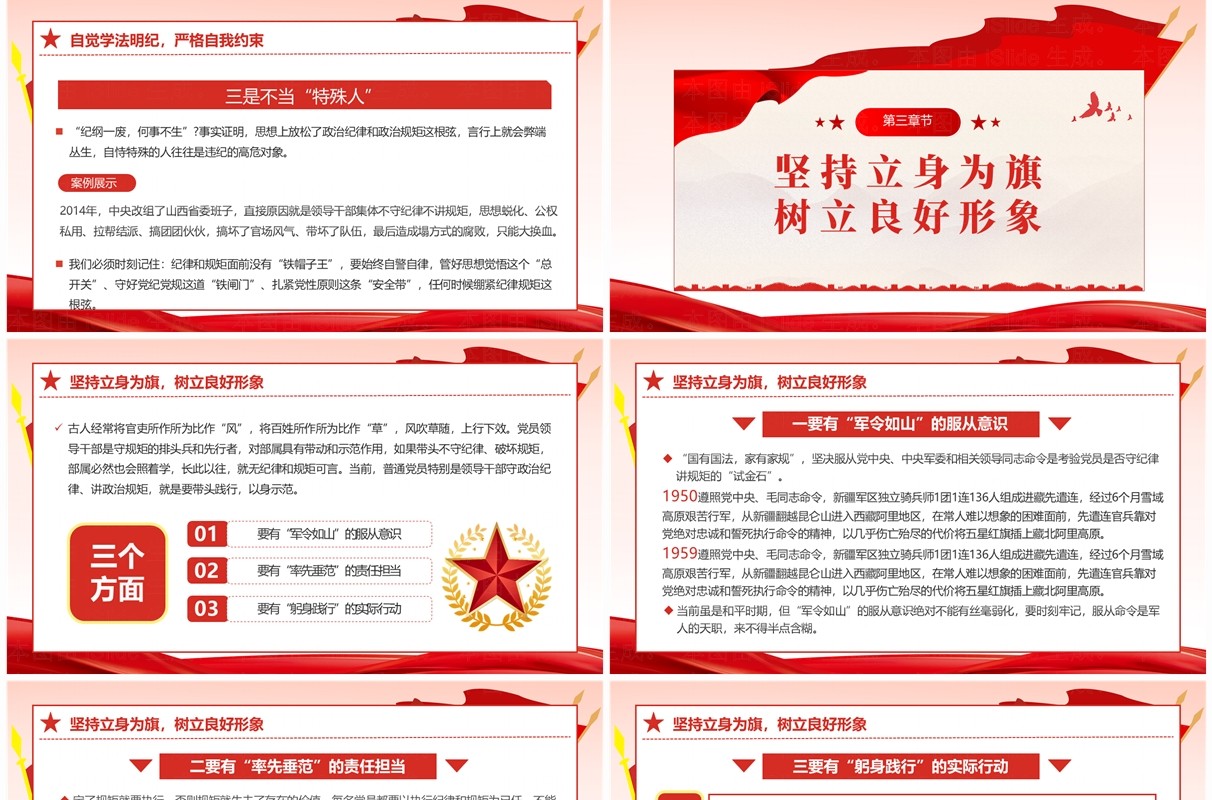 红色简约风守规矩讲纪律党课学习PPT模板