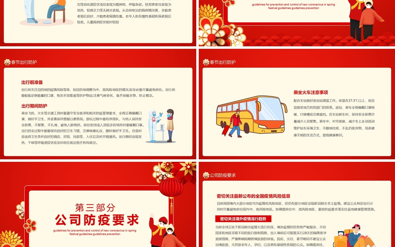 红色春节新冠病毒防控指南动态PPT模板