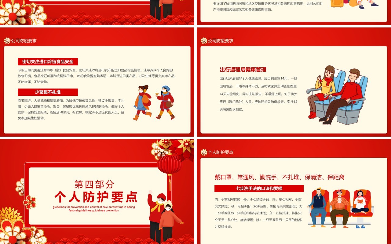 红色春节新冠病毒防控指南动态PPT模板